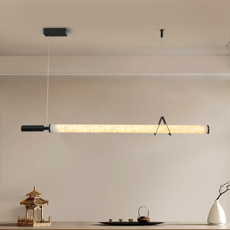 Modern Minimalist Cylindrical Marble Copper LED Island Light Chandelier For Living Room