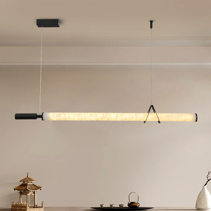 Lustre à LED en marbre cylindrique minimaliste moderne en cuivre pour salon 