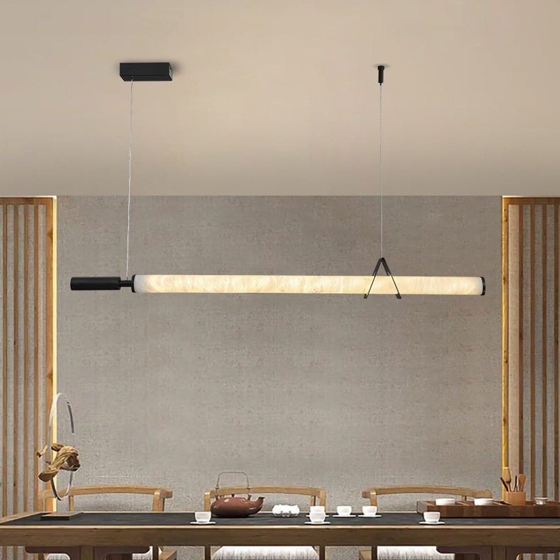 Modern Minimalist Cylindrical Marble Copper LED Island Light Chandelier For Living Room