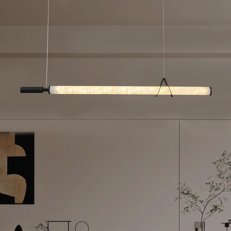 Modern Minimalist Cylindrical Marble Copper LED Island Light Chandelier For Living Room