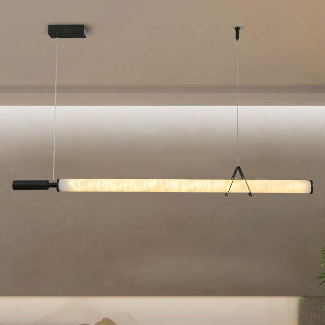 Modern Minimalist Cylindrical Marble Copper LED Island Light Chandelier For Living Room