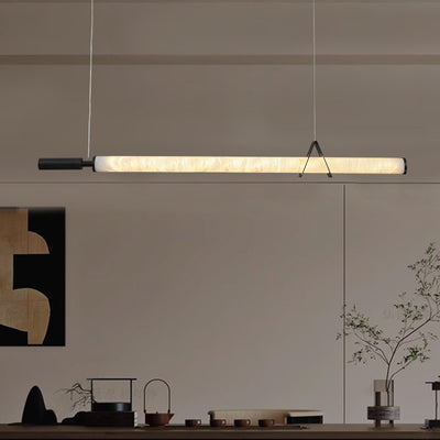 Modern Minimalist Cylindrical Marble Copper LED Island Light Chandelier For Living Room