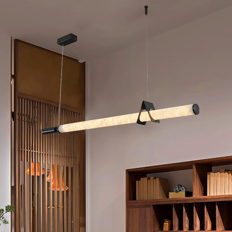 Lustre à LED en marbre cylindrique minimaliste moderne en cuivre pour salon 