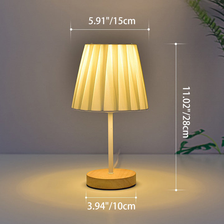 Moderne minimalistische trapezförmige Tischlampe aus massivem Holz mit Stoff und LED für das Schlafzimmer 