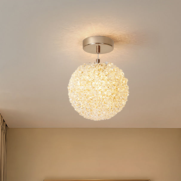 Modern Minimalist Ball Circular Crystal Iron 1-Light Pendant Light For Hallway