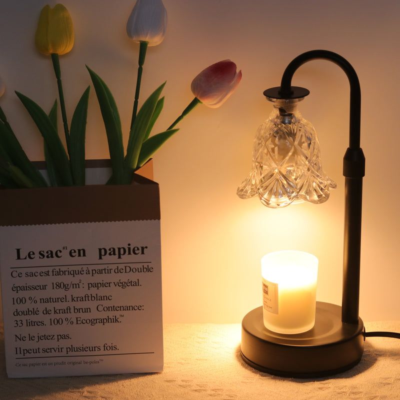 Modern Minimalist Flower Iron Glass Wood 1-Light Aromatherapy Melting Wax Table Lamp For Bedroom