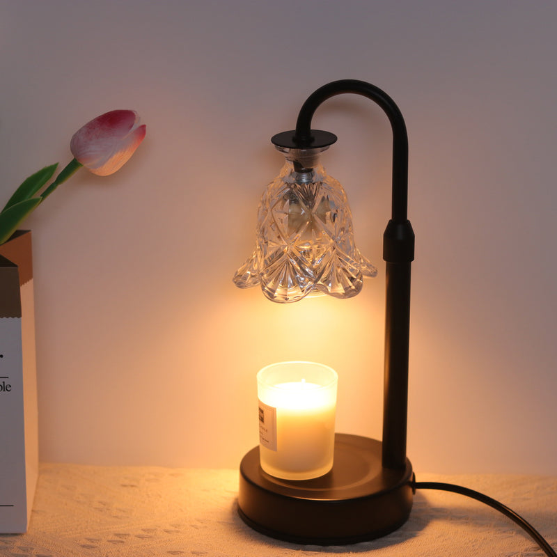 Modern Minimalist Flower Iron Glass Wood 1-Light Aromatherapy Melting Wax Table Lamp For Bedroom