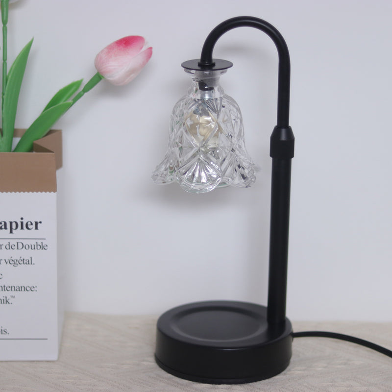 Modern Minimalist Flower Iron Glass Wood 1-Light Aromatherapy Melting Wax Table Lamp For Bedroom