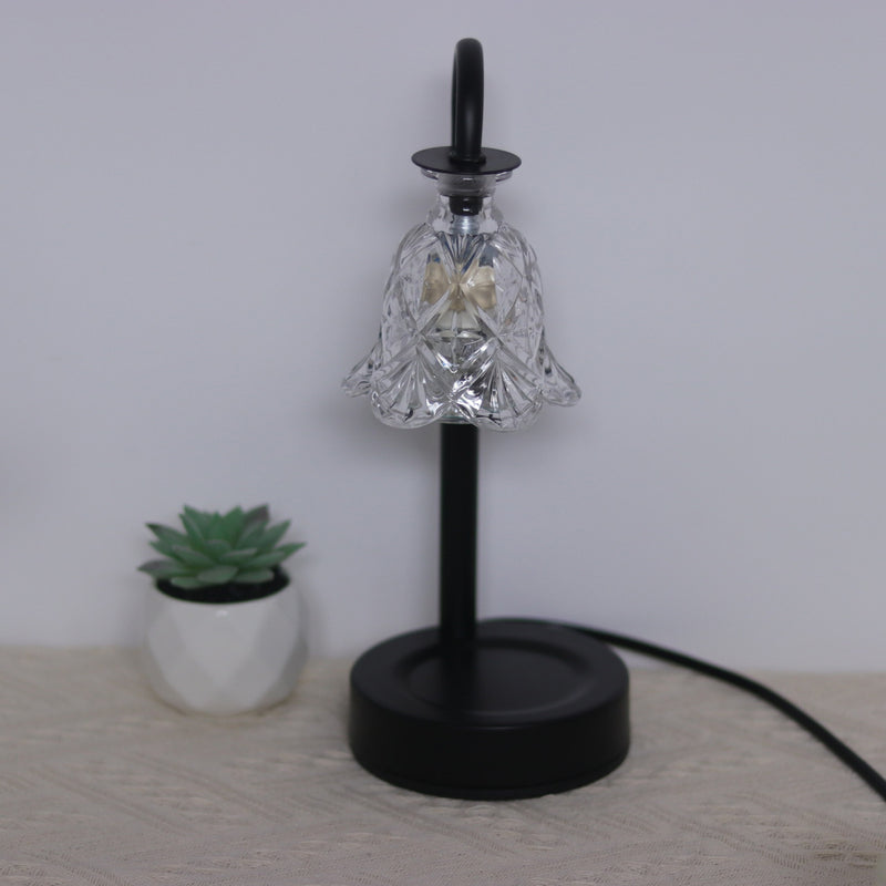 Modern Minimalist Flower Iron Glass Wood 1-Light Aromatherapy Melting Wax Table Lamp For Bedroom