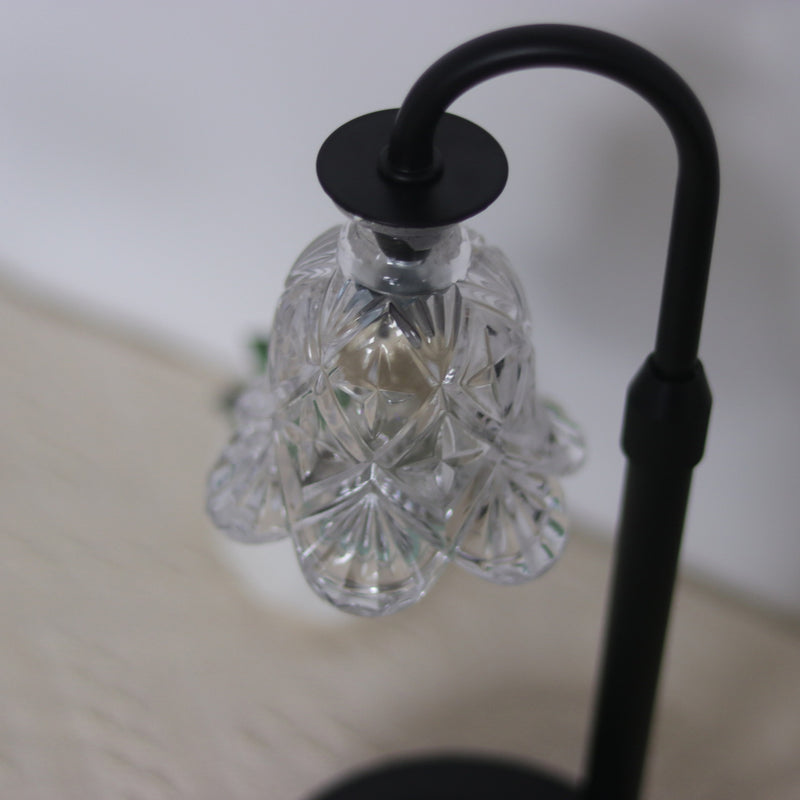 Modern Minimalist Flower Iron Glass Wood 1-Light Aromatherapy Melting Wax Table Lamp For Bedroom