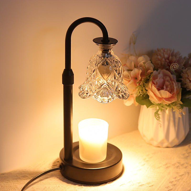 Modern Minimalist Flower Iron Glass Wood 1-Light Aromatherapy Melting Wax Table Lamp For Bedroom
