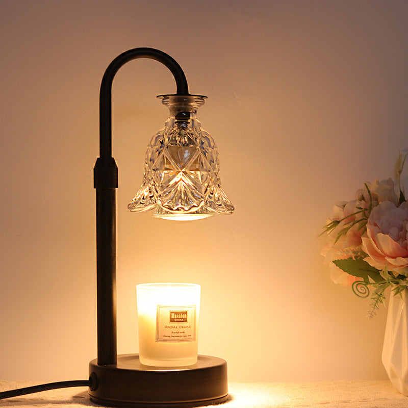 Modern Minimalist Flower Iron Glass Wood 1-Light Aromatherapy Melting Wax Table Lamp For Bedroom
