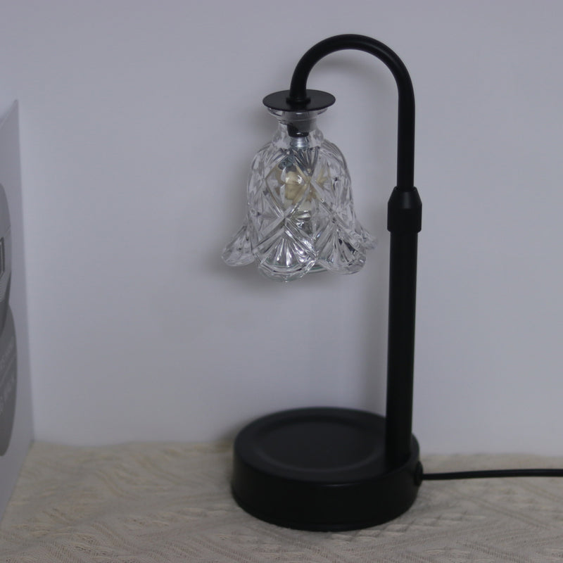 Modern Minimalist Flower Iron Glass Wood 1-Light Aromatherapy Melting Wax Table Lamp For Bedroom
