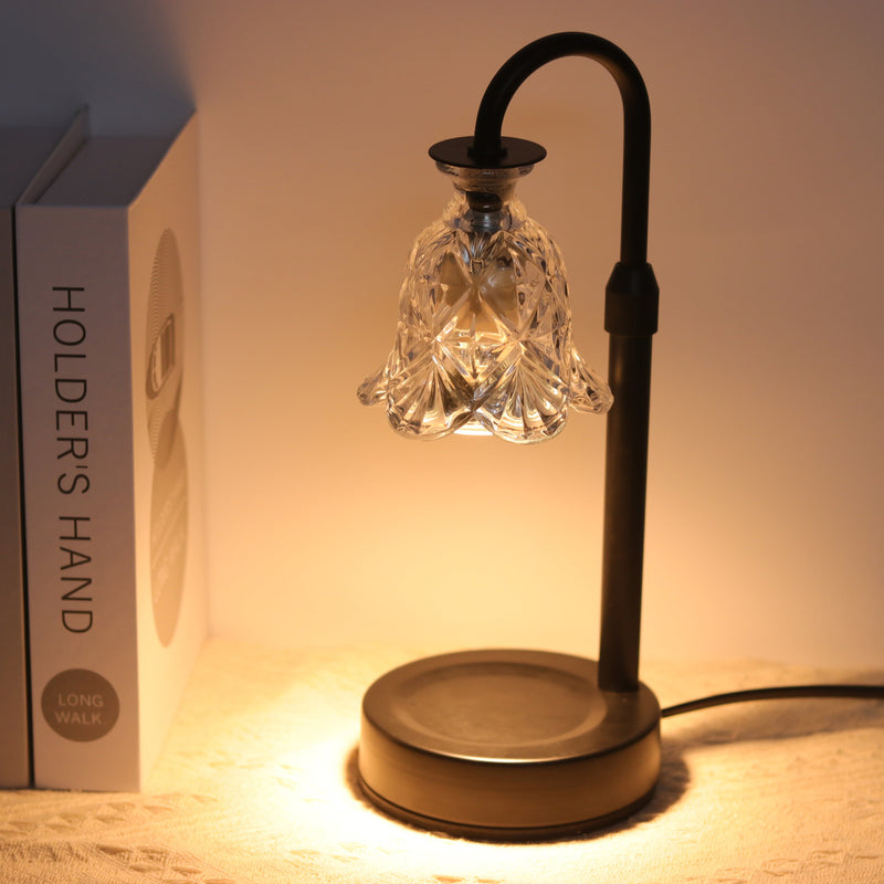 Modern Minimalist Flower Iron Glass Wood 1-Light Aromatherapy Melting Wax Table Lamp For Bedroom