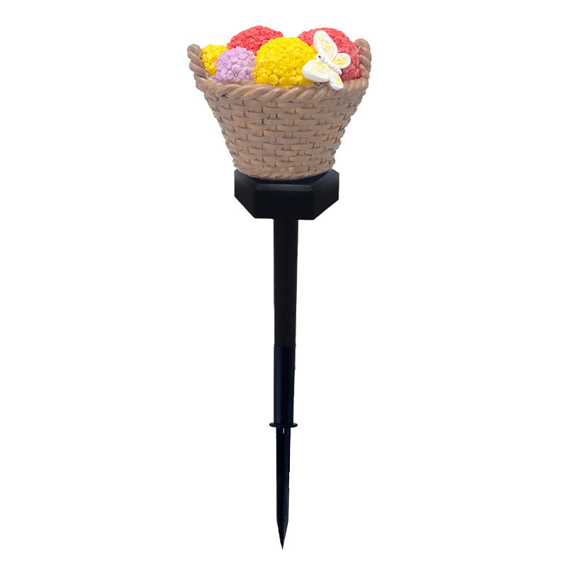 Modern Art Deco Solar Flower Basket Resin LED Outdoor Light Landscape Lighting For Garden