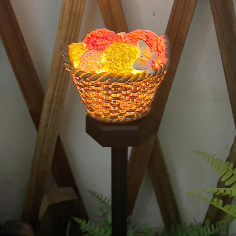 Modern Art Deco Solar Flower Basket Resin LED Outdoor Light Landscape Lighting For Garden