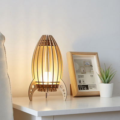 Modern Art Deco Rocket Beech Wood Acrylic LED Table Lamp For Bedroom