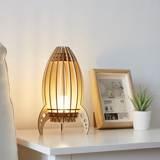 Modern Art Deco Rocket Beech Wood Acrylic LED Table Lamp For Bedroom