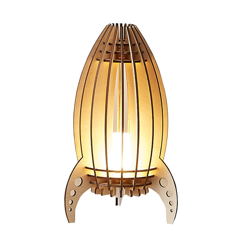 Modern Art Deco Rocket Beech Wood Acrylic LED Table Lamp For Bedroom