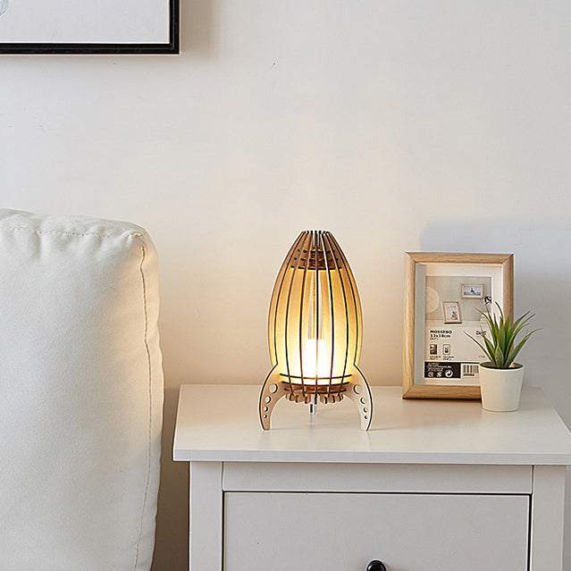 Modern Art Deco Rocket Beech Wood Acrylic LED Table Lamp For Bedroom