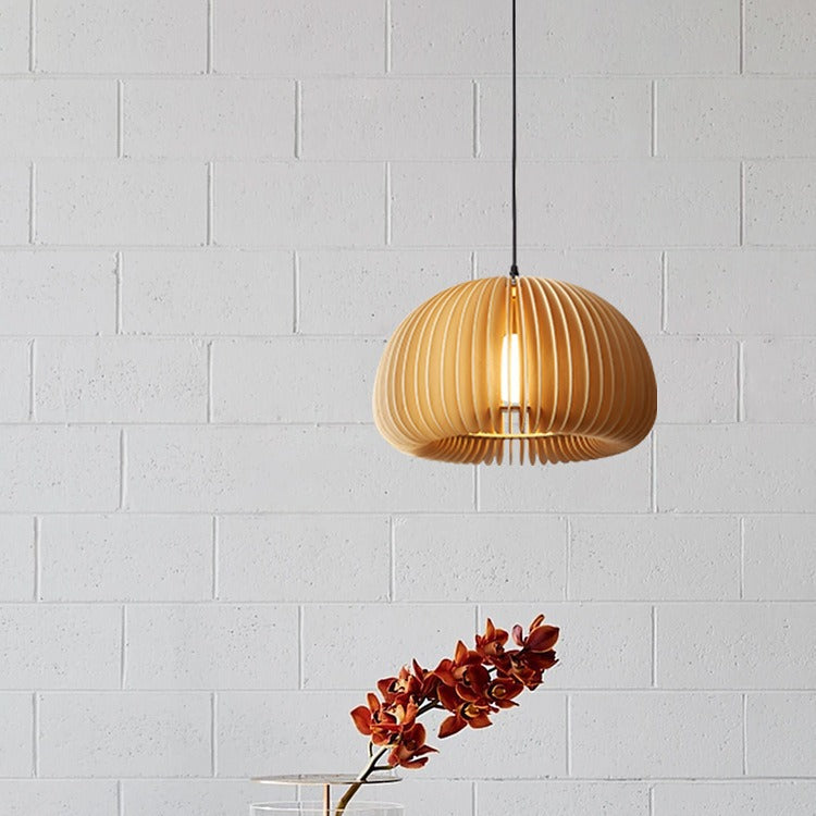 Traditional Vintage Pumpkin Spherical Wood 1-Light Pendant Light For Bedroom