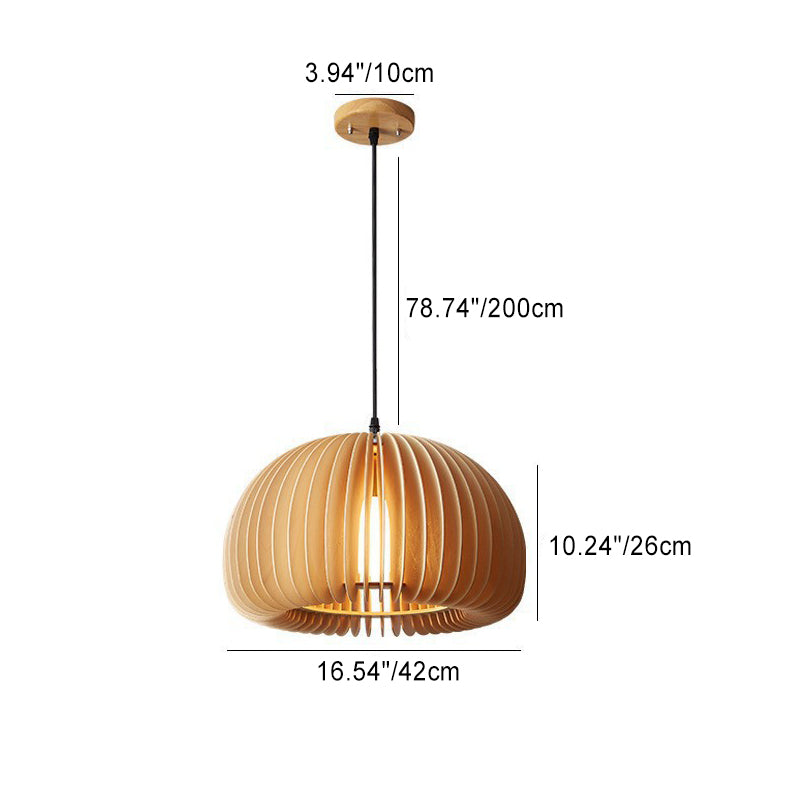 Traditional Vintage Pumpkin Spherical Wood 1-Light Pendant Light For Bedroom