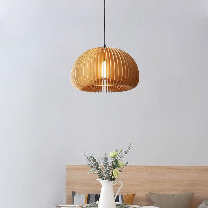 Traditional Vintage Pumpkin Spherical Wood 1-Light Pendant Light For Bedroom