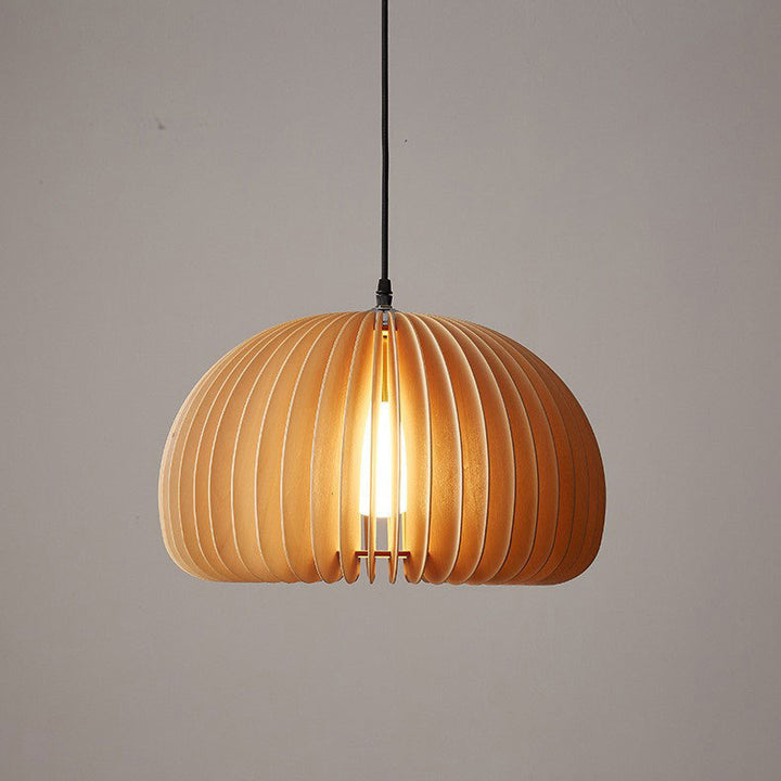 Traditional Vintage Pumpkin Spherical Wood 1-Light Pendant Light For Bedroom