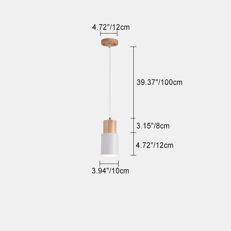 Lámpara colgante moderna minimalista de hierro y madera cilíndrica de 1 luz para dormitorio 