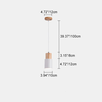 Modern Minimalist Cylindrical Iron Wood 1-Light Pendant Light For Bedroom
