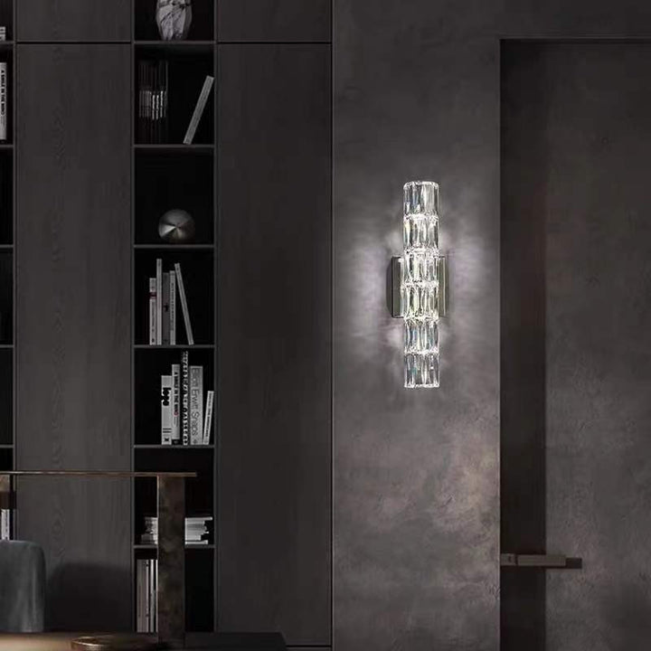 Modern Minimalist Rectangular Stainless Steel Crystal 3/4/6 Light Wall Sconce Lamp For Bedroom