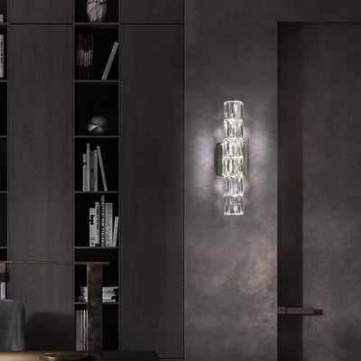 Modern Minimalist Rectangular Stainless Steel Crystal 3/4/6 Light Wall Sconce Lamp For Bedroom