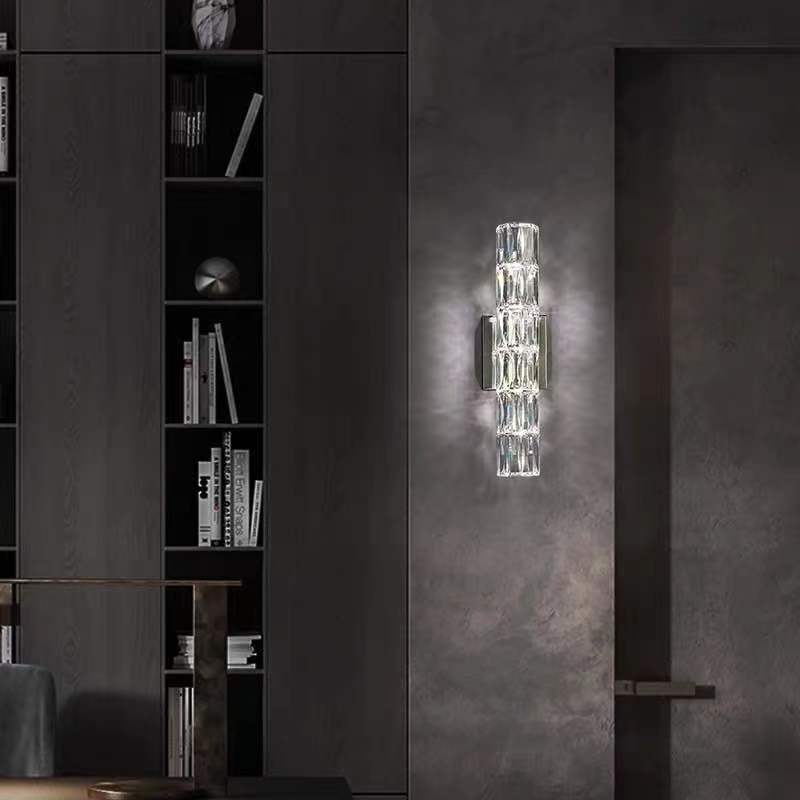Modern Minimalist Rectangular Stainless Steel Crystal 3/4/6 Light Wall Sconce Lamp For Bedroom