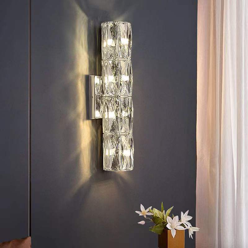 Modern Minimalist Rectangular Stainless Steel Crystal 3/4/6 Light Wall Sconce Lamp For Bedroom