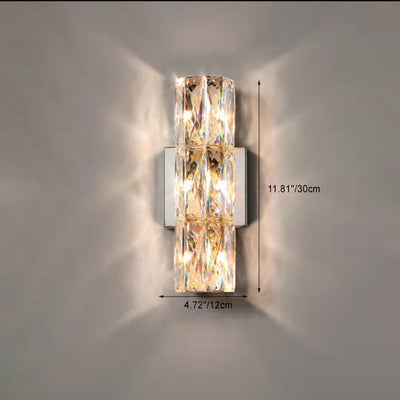 Modern Minimalist Rectangular Stainless Steel Crystal 3/4/6 Light Wall Sconce Lamp For Bedroom