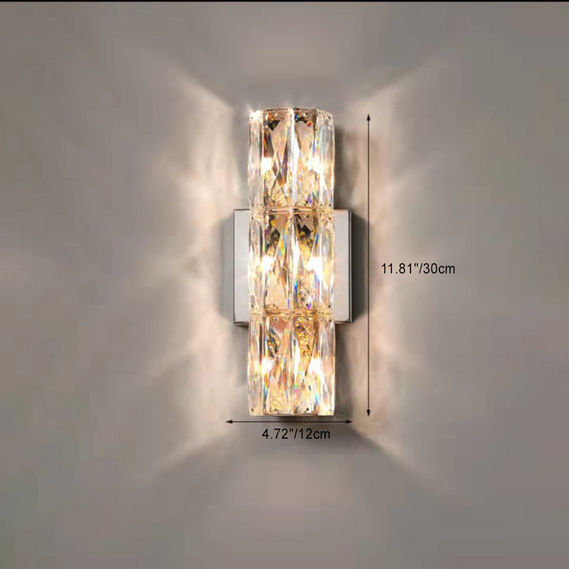 Modern Minimalist Rectangular Stainless Steel Crystal 3/4/6 Light Wall Sconce Lamp For Bedroom