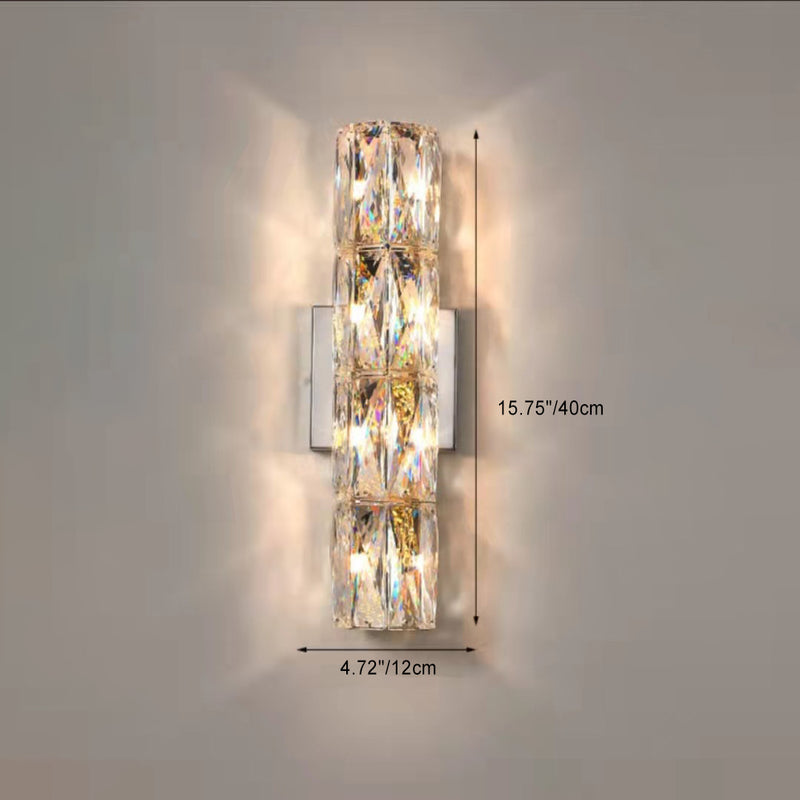 Modern Minimalist Rectangular Stainless Steel Crystal 3/4/6 Light Wall Sconce Lamp For Bedroom