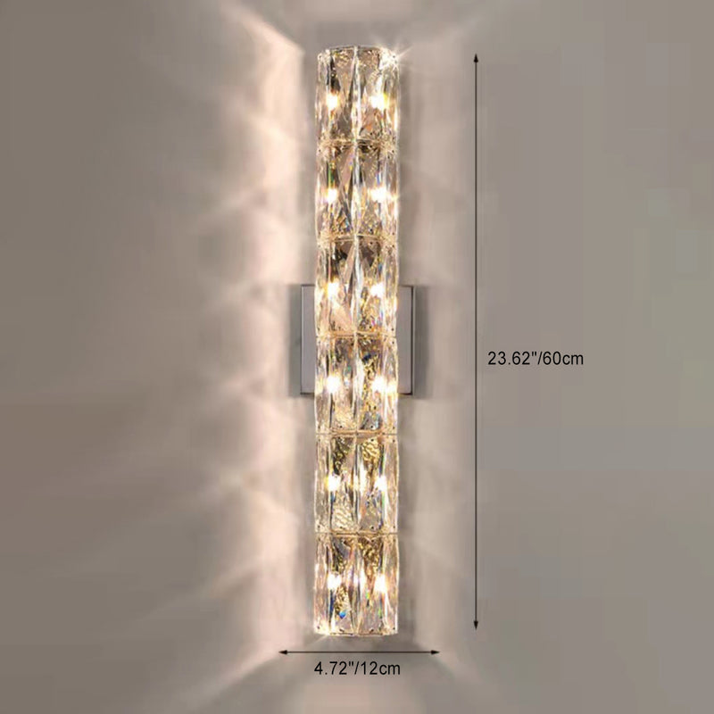 Modern Minimalist Rectangular Stainless Steel Crystal 3/4/6 Light Wall Sconce Lamp For Bedroom