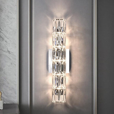 Modern Minimalist Rectangular Stainless Steel Crystal 3/4/6 Light Wall Sconce Lamp For Bedroom