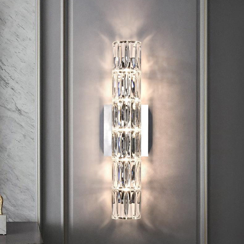 Modern Minimalist Rectangular Stainless Steel Crystal 3/4/6 Light Wall Sconce Lamp For Bedroom