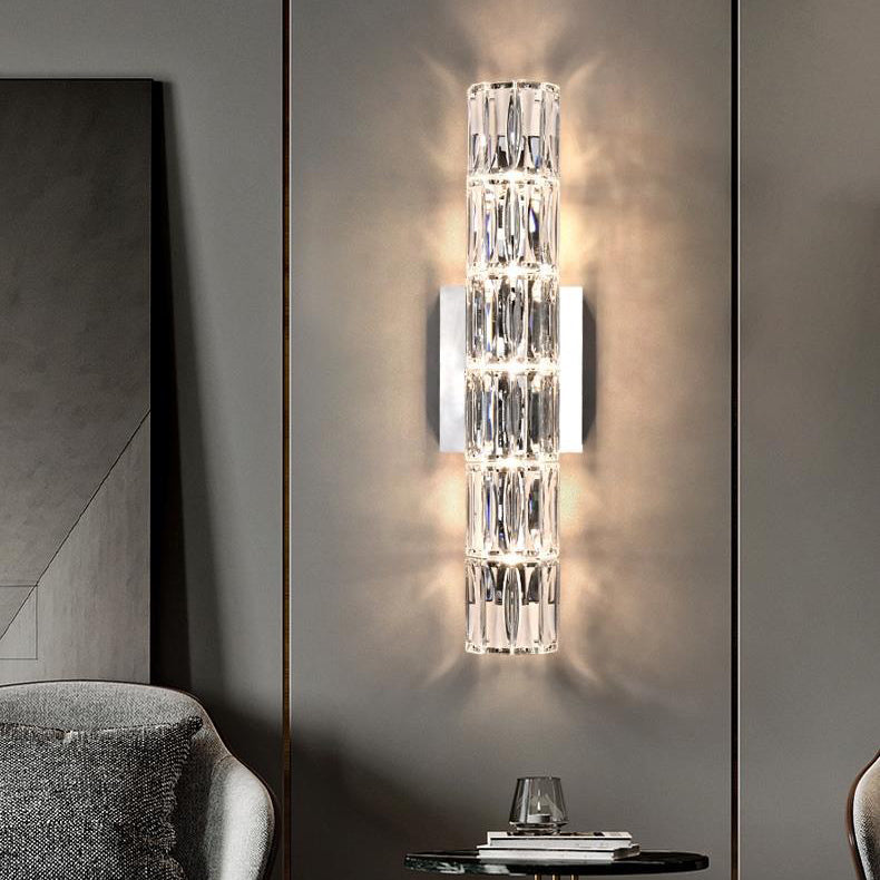 Modern Minimalist Rectangular Stainless Steel Crystal 3/4/6 Light Wall Sconce Lamp For Bedroom