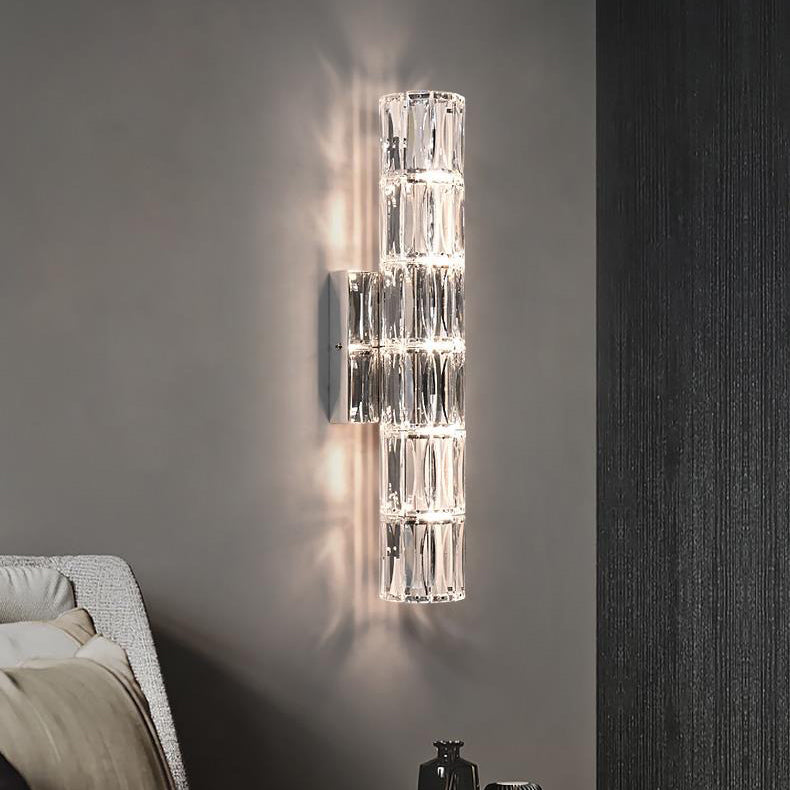 Modern Minimalist Rectangular Stainless Steel Crystal 3/4/6 Light Wall Sconce Lamp For Bedroom