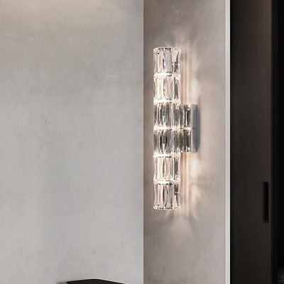 Modern Minimalist Rectangular Stainless Steel Crystal 3/4/6 Light Wall Sconce Lamp For Bedroom