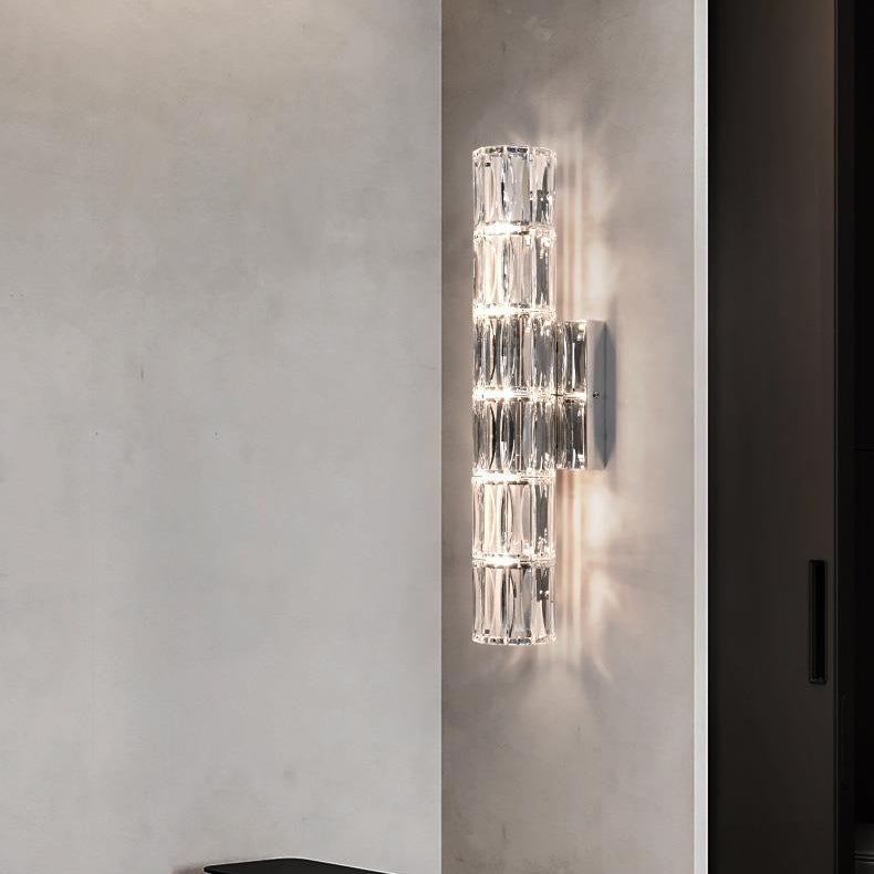 Modern Minimalist Rectangular Stainless Steel Crystal 3/4/6 Light Wall Sconce Lamp For Bedroom