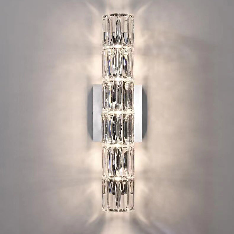 Modern Minimalist Rectangular Stainless Steel Crystal 3/4/6 Light Wall Sconce Lamp For Bedroom