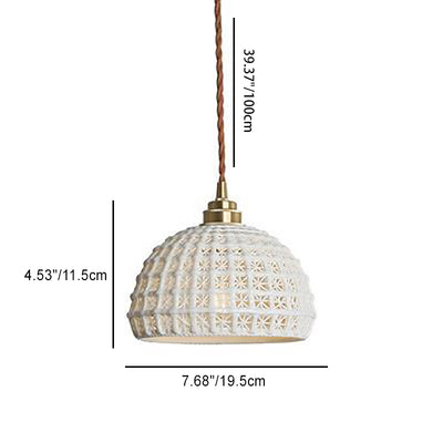 Traditional Japanese Hemispherical Ceramic Copper 1-Light Pendant Light For Bedroom