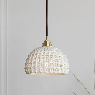Traditional Japanese Hemispherical Ceramic Copper 1-Light Pendant Light For Bedroom