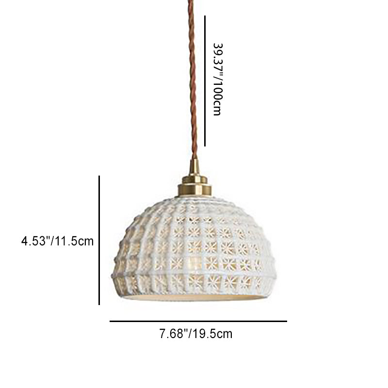 Traditional Japanese Hemispherical Ceramic Copper 1-Light Pendant Light For Bedroom