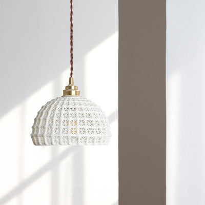 Traditional Japanese Hemispherical Ceramic Copper 1-Light Pendant Light For Bedroom