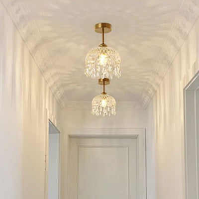 Modern Minimalist Flower Iron Glass Crystal 1-Light Semi-Flush Mount Ceiling Light For Hallway